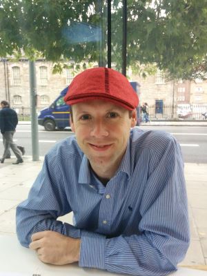 Jason with Genetic Hat with DNA encoded in the thread pattern